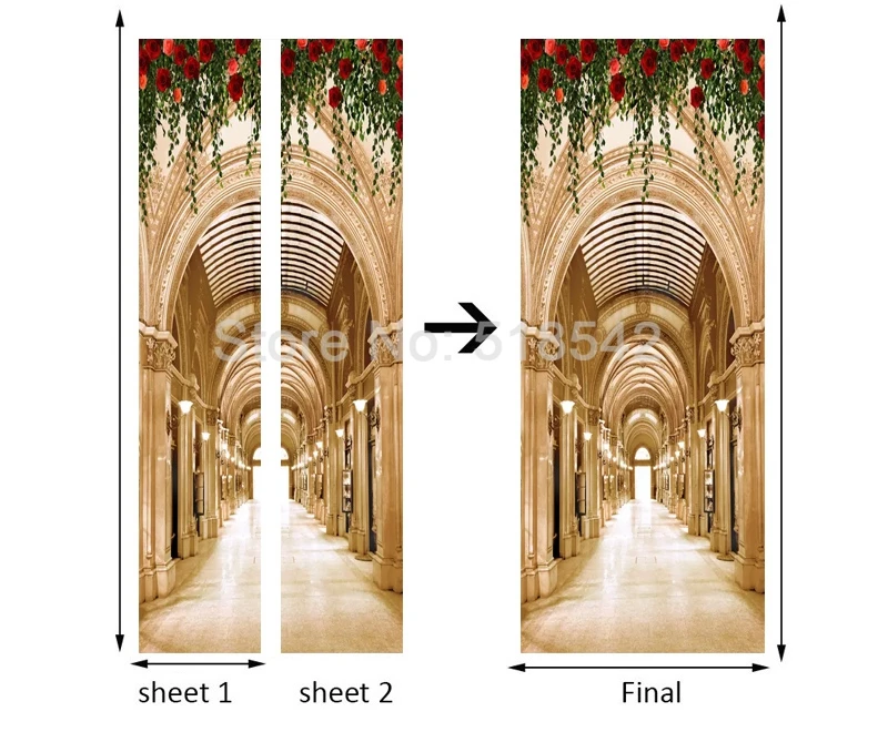 3D фото обои европейский стиль зал коридор Дверь Наклейка виниловая водонепроницаемая Фреска самоклеящиеся декоративные наклейки на дверь стены