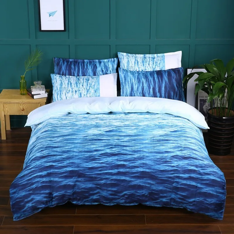 

New Summer Blue Sea Wave Bedding Set Duvet Cover Pillow Case Twin Full Queen King Super King Size Bedcloth Bed Cover 2/3pcs