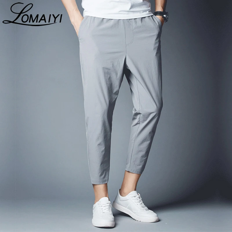 LOMAIYI NEW Elastic Ankle Length Casual Pants Men Spring Summer Joggers ...
