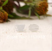 Fashion Silver plated Coffee Cup and Bean Stud Earrings