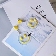 Doreen Box,, смайлик, серьги-гвоздики, новинка, женская мода, акрил, прозрачный, желтый, для девушек, тренд, серьги, ювелирное изделие, 1 пара