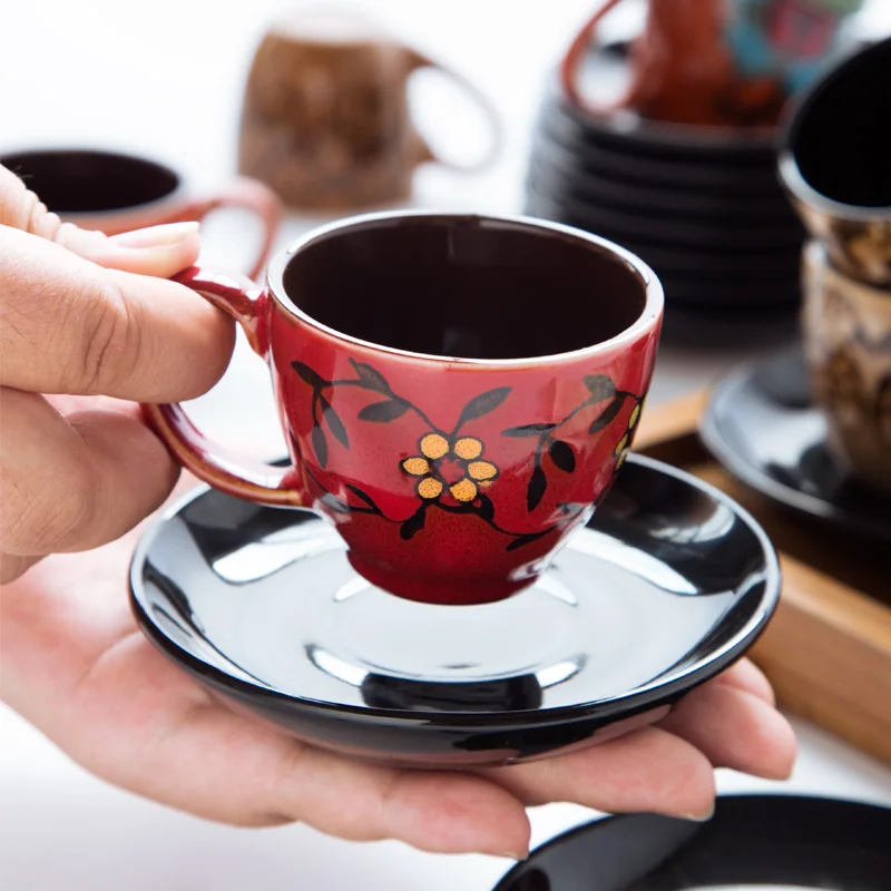 90ml Espresso Coffee Cup Saucer Set Creative Hand painted Trumpet Small