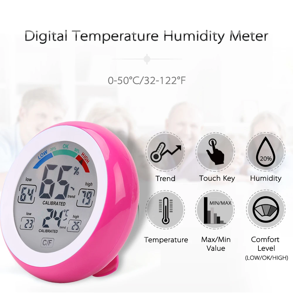 Цифровой термометр с сенсорным экраном, метеостанция, температурные приборы, термометр, гигрометр круглой формы, измеритель температуры