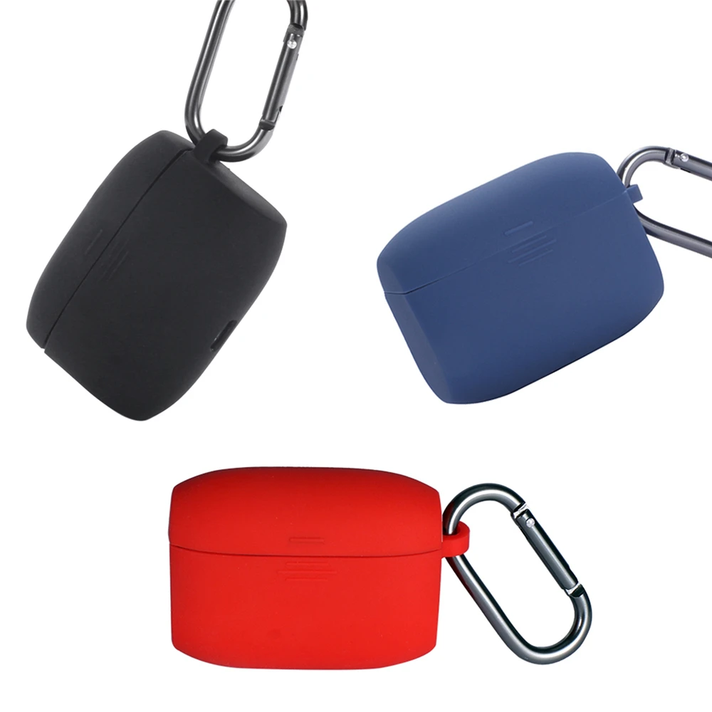 

Silicone Earphone Case for Jabra Elite 65t Wireless Sports Headset Charging Box Protective Anti-shock Cover Pouch with Carabiner
