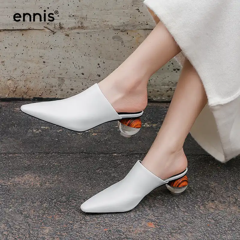 ladies white leather mules