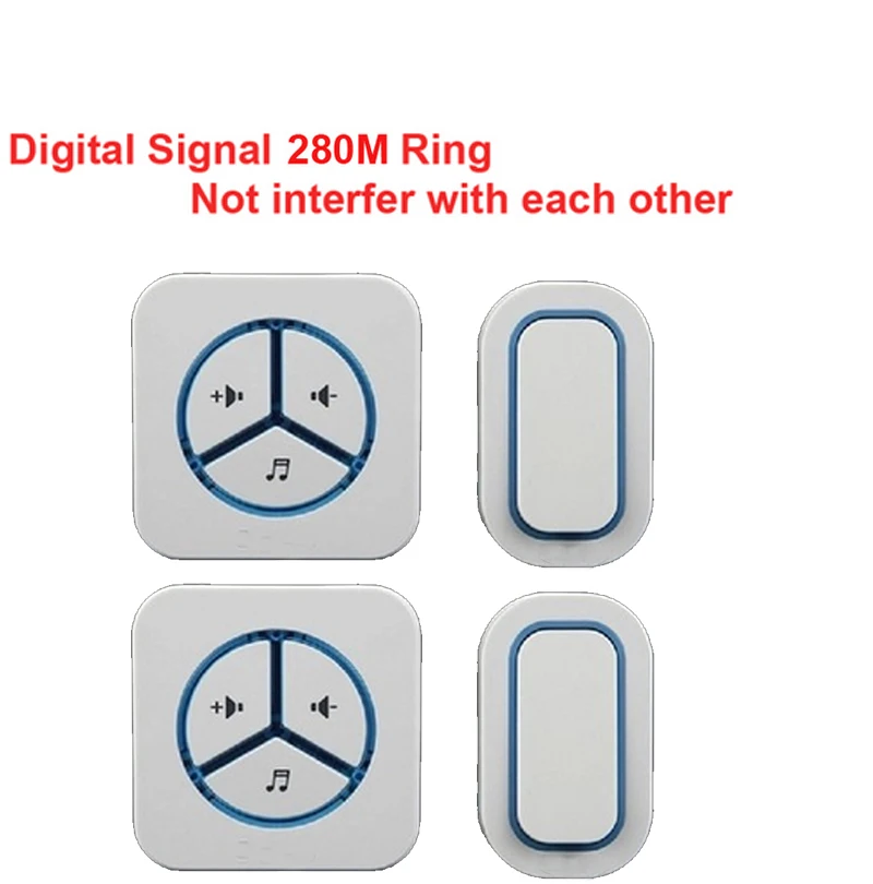 2 излучателей + 2 приемники дверной звонок Водонепроницаемый 280 м работы беспроводной дверной звонок, беспроводной дверной звонок