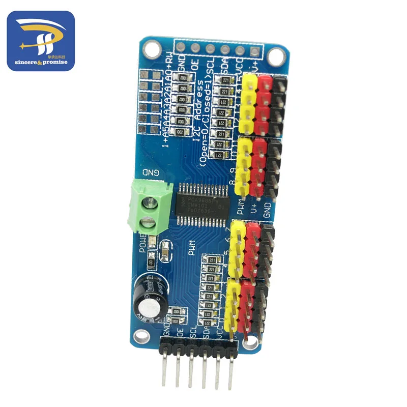 16 канальный 12 битный Модуль интерфейса PWM/Servo Driver I2C PCA9685 для Raspberry Pi защитный