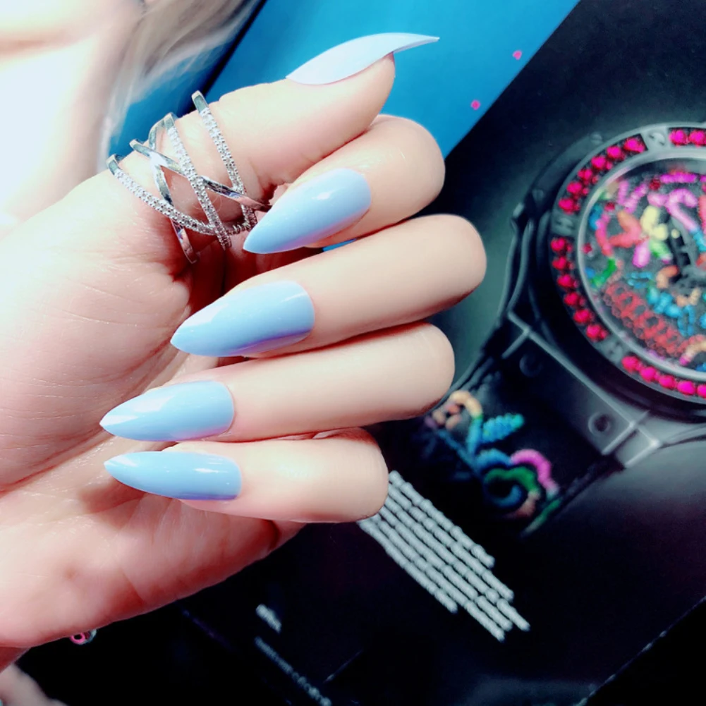 

Y&W&F 24pcs Glossy False Nails DIY Fashion Long Tip Patch Pure Color Nail Chip Nail Art Accessories Durable Nail Art Decorations