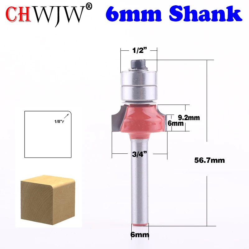 

1pc 6mm Shank Round-Over Router Bits for wood Woodworking Tool 2 flute endmill with bearing milling cutter Corner Round Over Bit