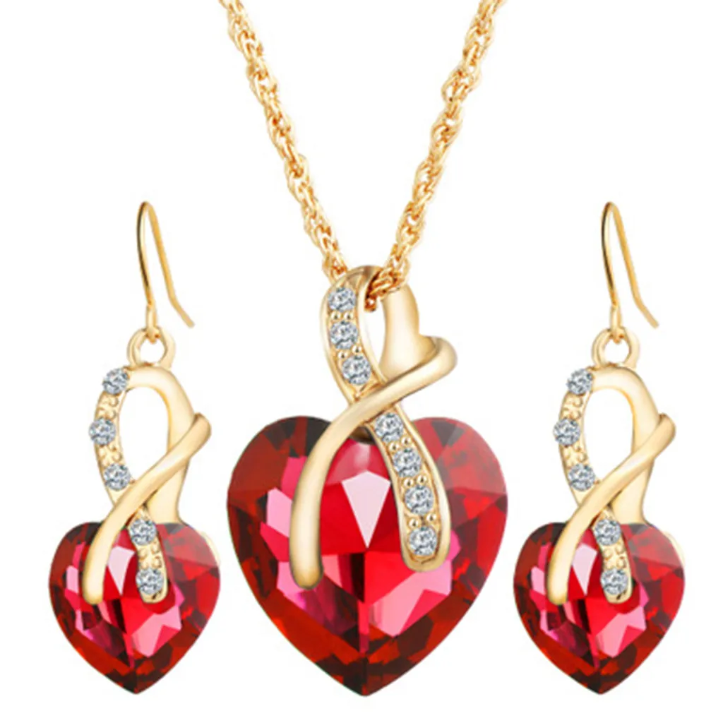 Ювелирные изделия, роскошные романтические Австрийские кристаллы, цепочка в форме сердца, ожерелье, серьги, ювелирные наборы, модные женские свадебные кристаллы, подарок