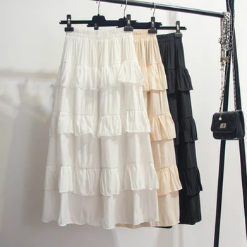

Summer Cotton Skirts A-line Tiered A-line Long Skirts Elastic Waist White Boho Cakee Layered Women Skirts