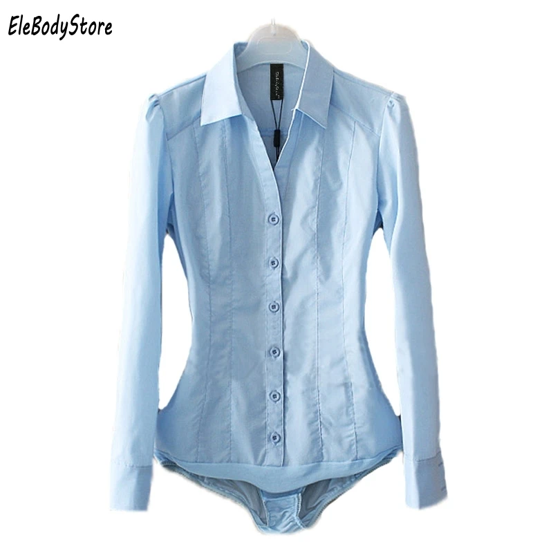  Plus Size Body Blouse Shirt 2019 Blusas Women Bodysuit Blouses Tops Casual White Blue Long Sleeve L