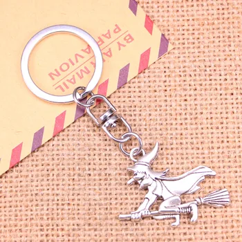 

20pcs New Fashion Keychain 36x34mm witch on broomstick halloween Pendants DIY Men Jewelry Car Key Chain Souvenir For Gift