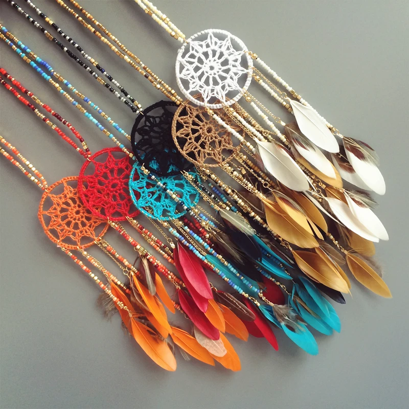 Ювелирное ожерелье Североамериканское индийское перо Ловец снов s|dream catcher