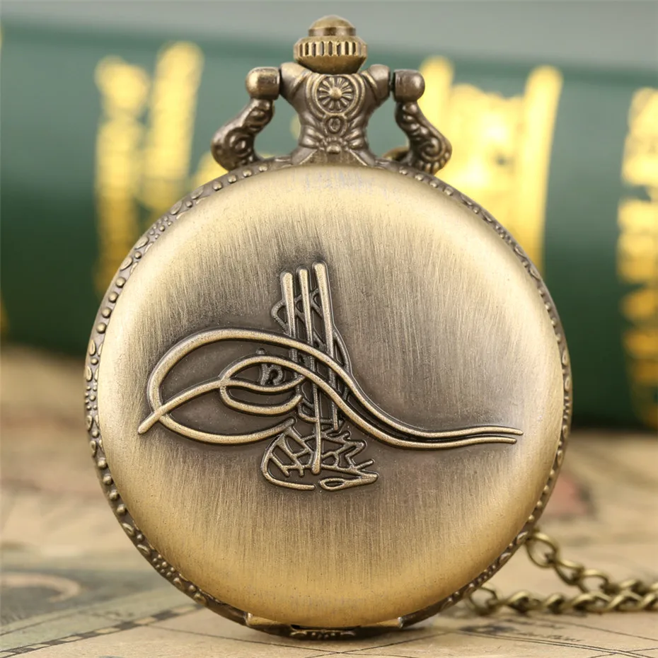 Romantic Musical instrument Design Bronze Quartz Pocket Watch Full Hunter Souvenir Pendant Watch Retro Fob Chain Jewelry Clock