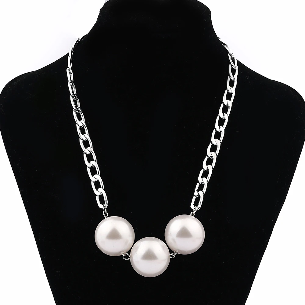 

Fashion Top Quality Flat Chain Silver Necklace Jewelry Big Huge Pearl Jewelry Accessories Woman Choker collar Woman Neck Whosale