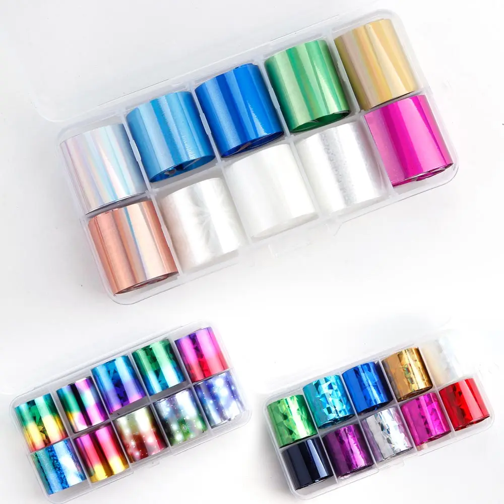 

10 Rolls Starry Sky Laser Nail Foil Set Blue Transparent Marble Holographic Nail Art Transfer Sticker Decoration DIY Holo