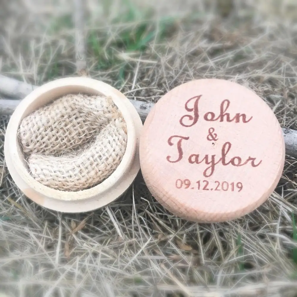 

Personalized names & date Ring Box Custom Rustic wood Wedding Ring Bearer engraved wooden box for wedding rings