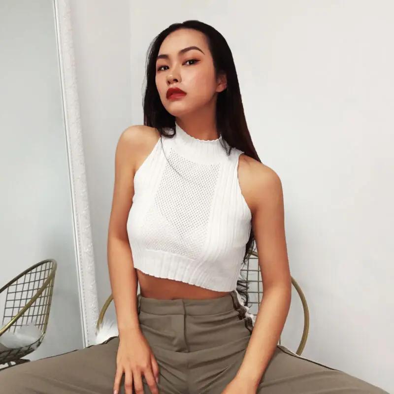

Sexy Women Crop Top Summer Tank Ladies Elastic Unique Design Solid Slimmer Hollow Out Sleeveless Beach Holiday Fashion Tanks