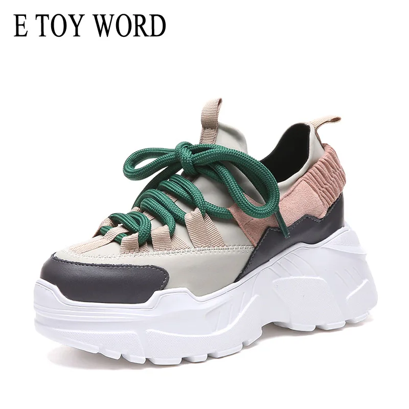 

E TOY WORD Platform Sneakers 2019 Fashion Women Casual Shoes Trends Ins Female Flats Spring Autumn Lace Up Shoes Woman Sneakers