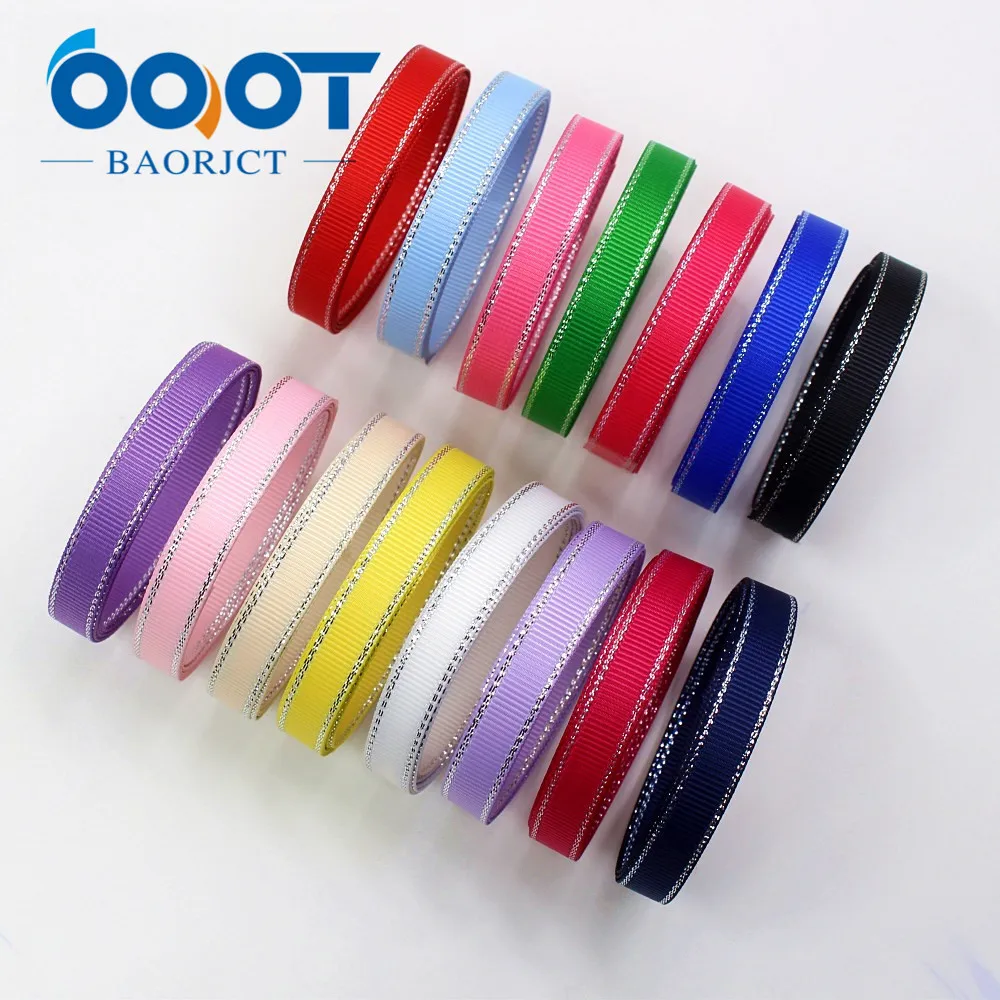 OOOT BAORJCT I-19316-565 10 мм 10 ярдов Серебряный двусторонний grosgrain ленты, DIY лук кепки аксессуары и украшения