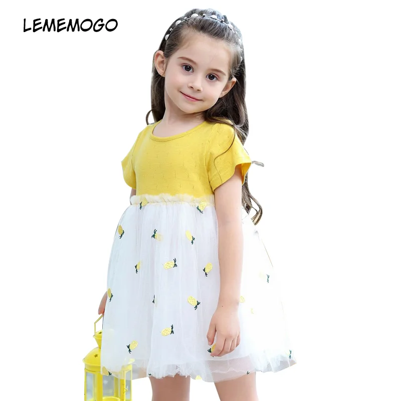 

lememogo Summer Girls Wedding Vestido Mesh Dress New Baby Kids O-neck Pineapple Voile Dress for Girl Cute Princess Dresses 2-9y