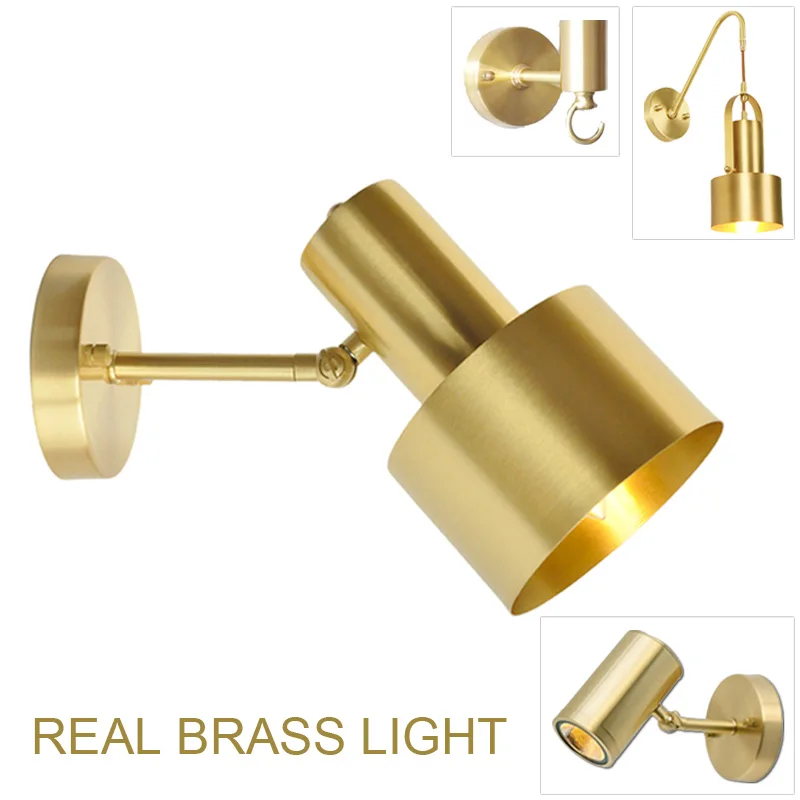 

Minimalist copper brass wall light lamp LED bedside toilet bathroom reading wall light LED sconce modern simple gold wall light