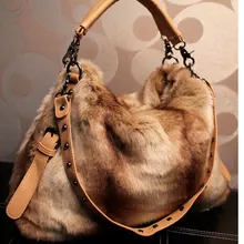Fashion vintage women’s fashion fur handbag plush faux rivet one shoulder cross-body handbag large bag