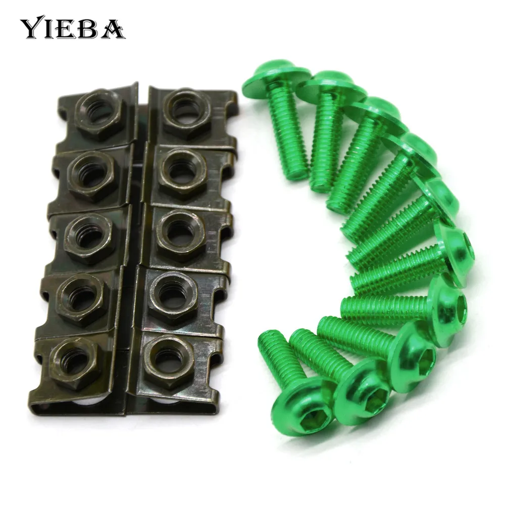 10Pcs/Lot  6MM Motorcycle Body Fairing Bolts Fastener Clips Screw CNC Aluminium FOR KAWASAKI ZX-6R ZX-10R ZX-12R ZZR1400 Z750