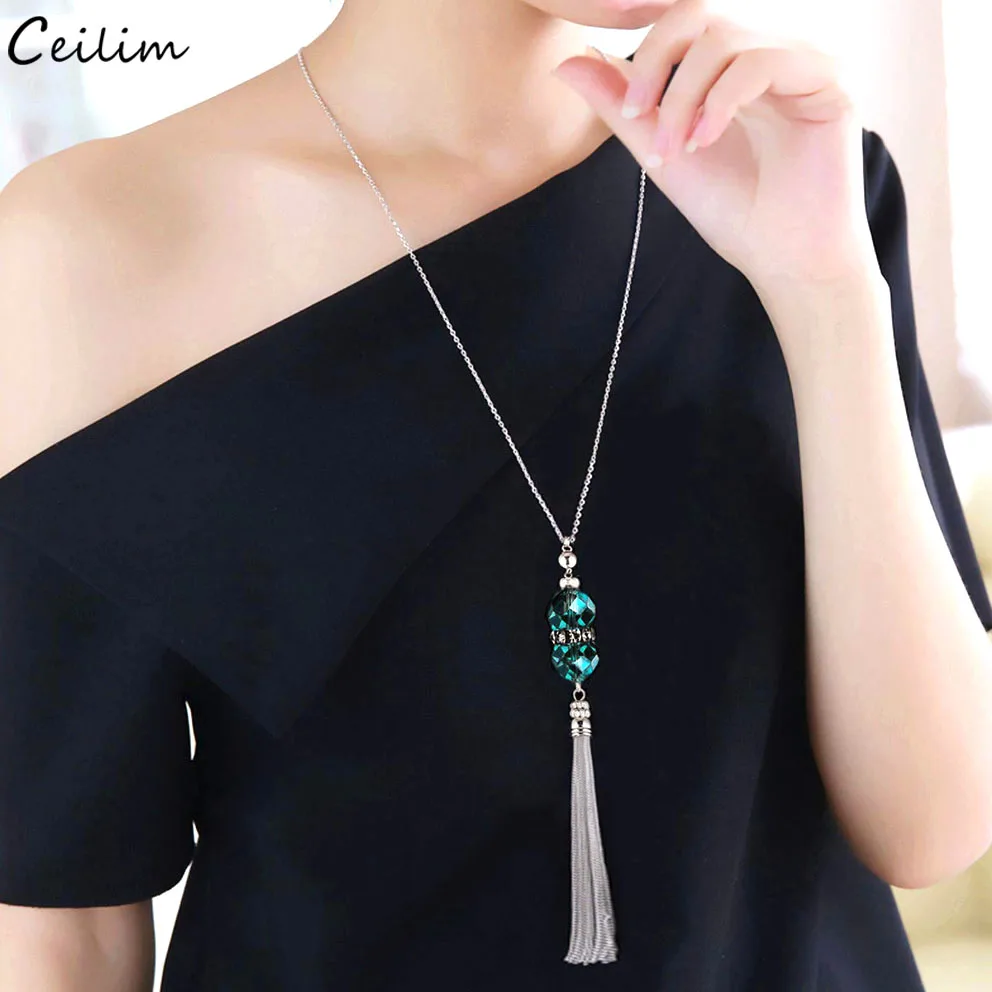DIYear Multicolor Faux Stone Resin Hand Pendant Long Chain Sweater Necklace Charm Jewelry for Women Girls