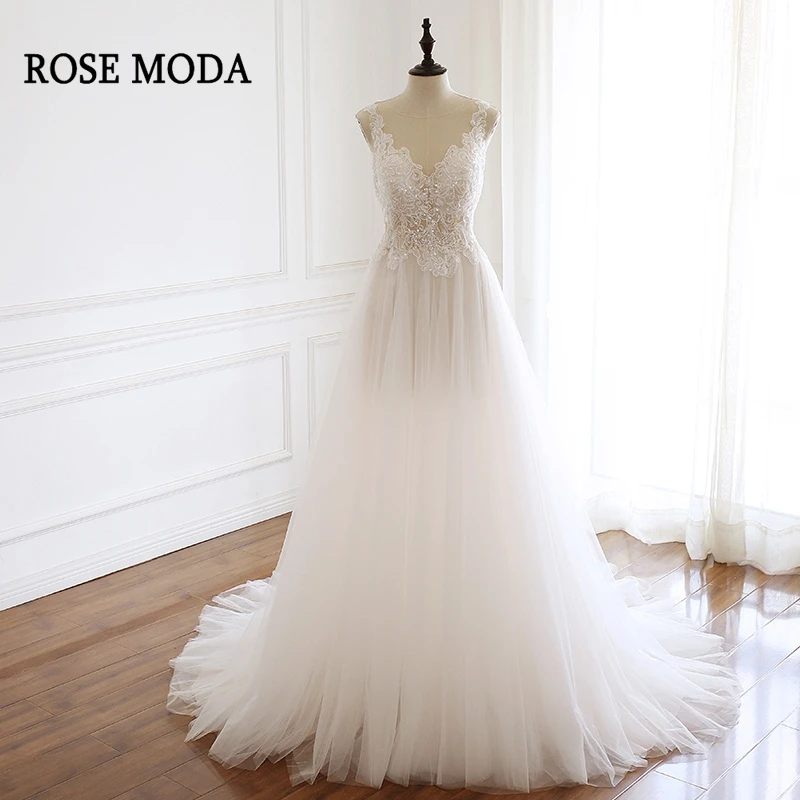 

Rose Moda Wedding Dress Boho 2019 Delicate Beaded Lace Wedding Dresses Beach Real Photos
