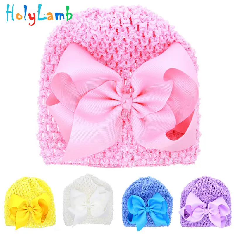 

Infant Spring Colorful Lace-up Baby Boy Girl Caps Newborn Soft Cotton Bow-knot Hat Sweet Beanie Hollow Lace Kids Hats