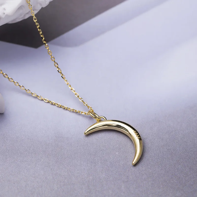 golden moon simple necklace 100% 925 Sterling silver nacklace Jewellery Clavicle chain pendant charms chocker gift woman man