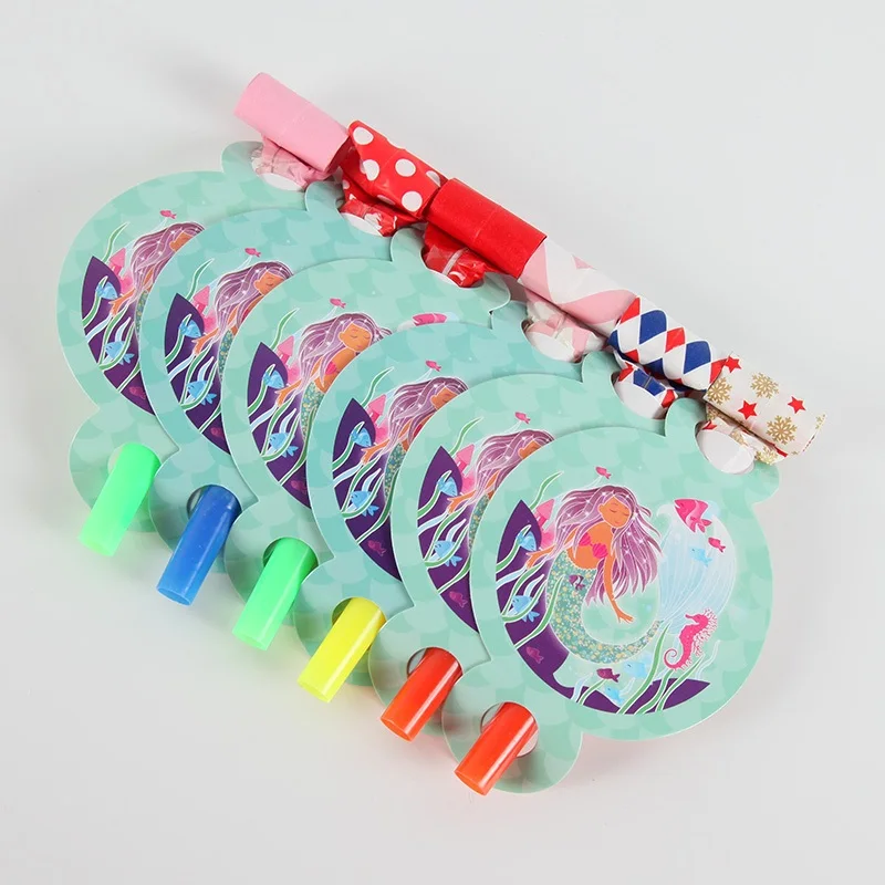 

6pcs Cartoon Mermaid Theme Funny Blowout Party Birthday Blow out Noisemaker Colors Favours Party Supplies