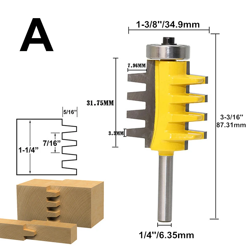 RCT рельс Реверсивный палец шарнир клей фрезы 1/" /1/4" хвостовик Конус Шипы фрезы для плотника древесины резак инструменты - Длина режущей кромки: Type A