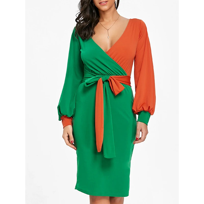 green orange dress