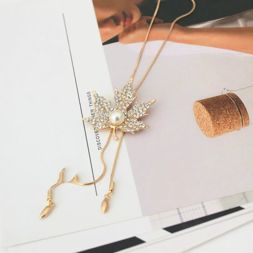 Женское ожерелье с подвеской в виде кленового листа|maple leaf necklace|sweater chainleaf necklace |