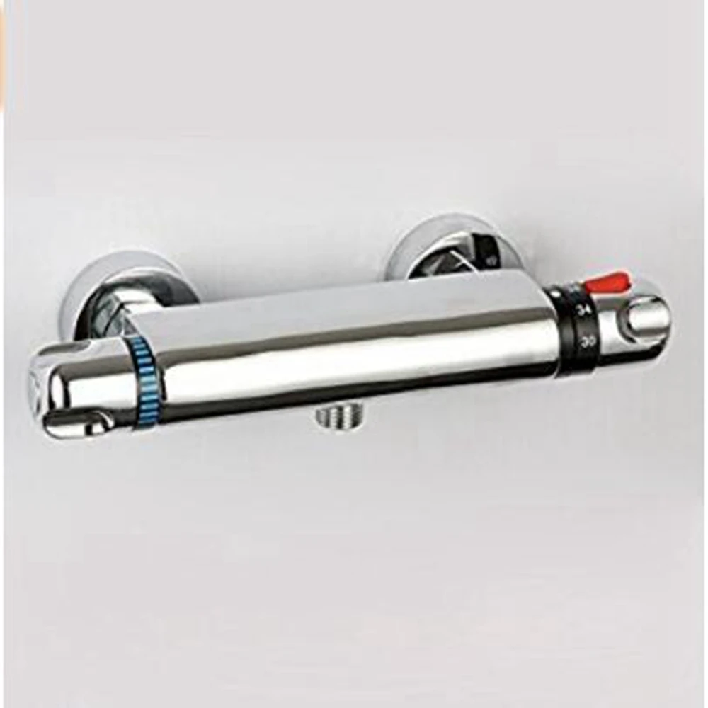 Wall Mount Brass Thermostatic Mixing Valve Chrome Bathroom Shower Head