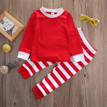 НОВАЯ РОЖДЕСТВЕНСКАЯ Пижама детская одежда для сна из хлопка красная и белая пижама в полоску 4,99 usd Большая распродажа