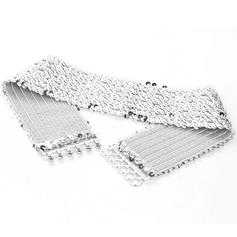 

Women's Cool Punk Sparkling Sequins Elastic Stretch Wide Waistband Waist Belt