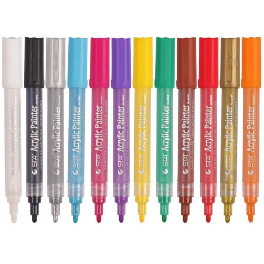12 шт акриловая краска ручка для керамических красок Перманентный акриловый маркер краска для ручек маркерная краска по номерам ручки и кисти 0410