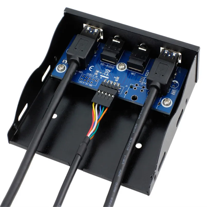 Reliable Aluminum 20Pin to 2 Port USB 3.0 HUB and HD Audio 3.5 in PC