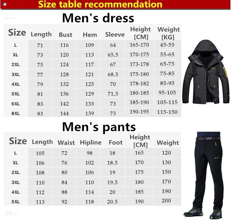 Jaquetas ao ar Livre de Acampamento Cabolsas + Calça Unco Boror High End Casais Caminhadas Jaqueta Cabolsa Escalada Três-in-one Terno M-8xl 2021new & 2 High Quality Esporte e Lazer
