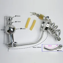 HOT Male Anal plug Chastity Cage Device Stainless Steel Adjustable Butt beads Adult Sex Toys For Men Chastity Belt