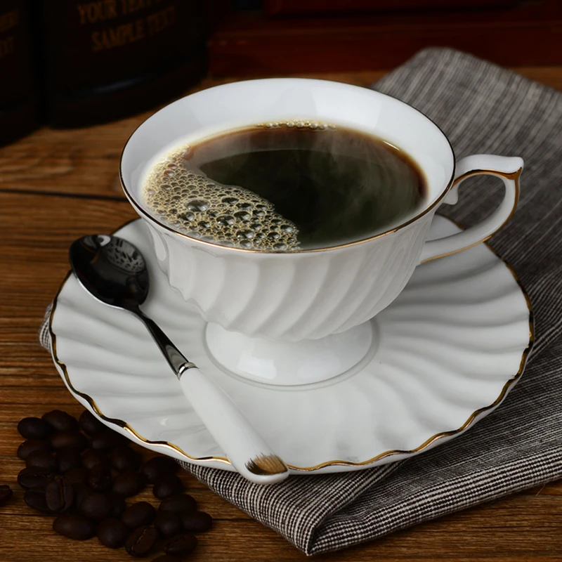 200ml White Ceramic Coffee Cup Teacup Set with Spoon Porcelain Tea Cup & Saucer Classic Royal Black Tea Cup Set Drinkware Gifts (1)
