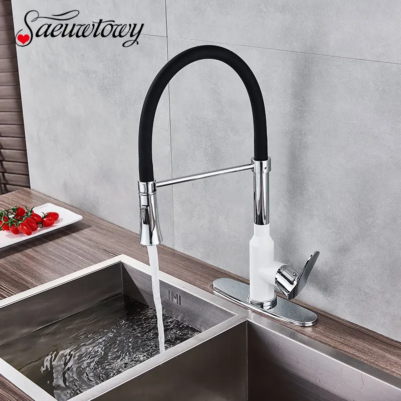 

Chrome Deck Mounted Kitchen Faucet with Hole Cover Plate Hot and Cold Water Mixers
