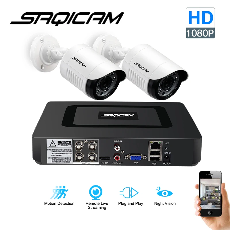 Saqicam 4CH AHD DVR система видеонаблюдения 30 м IR 2 шт. 1080 P камера