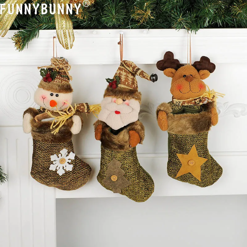 

FUNNYBUNNY Cute Christmas Stockings SackSock GiftBag Filler Santa Xmas Hanging Decoration
