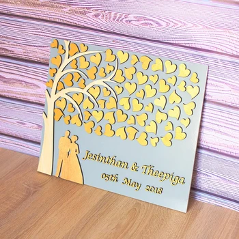 

Personalized Wedding Guest Book Tree, Rustic Guestbooks with Hearts, Unique 3D Wedding Guest Books ,Custom Name & Date Guestbook