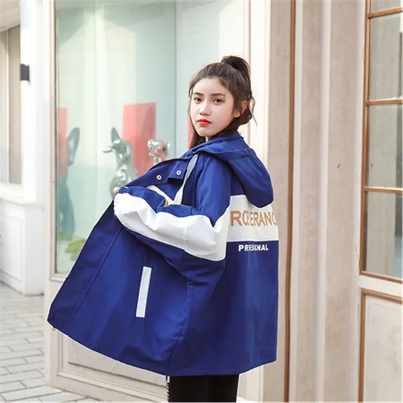 

2019 Women Jackets Patchwork Drawstring Hooded Chic Korean Loose Short Coat Womens Jacket Fashion Spring Autumn Clothes For Girl